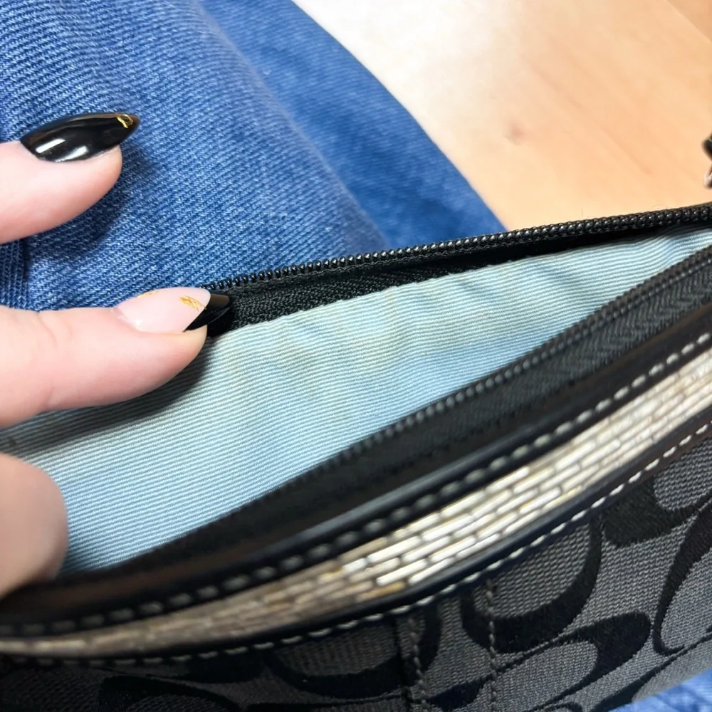 Coach Black Beaded Signature Wristlet Zip Closure Pouch